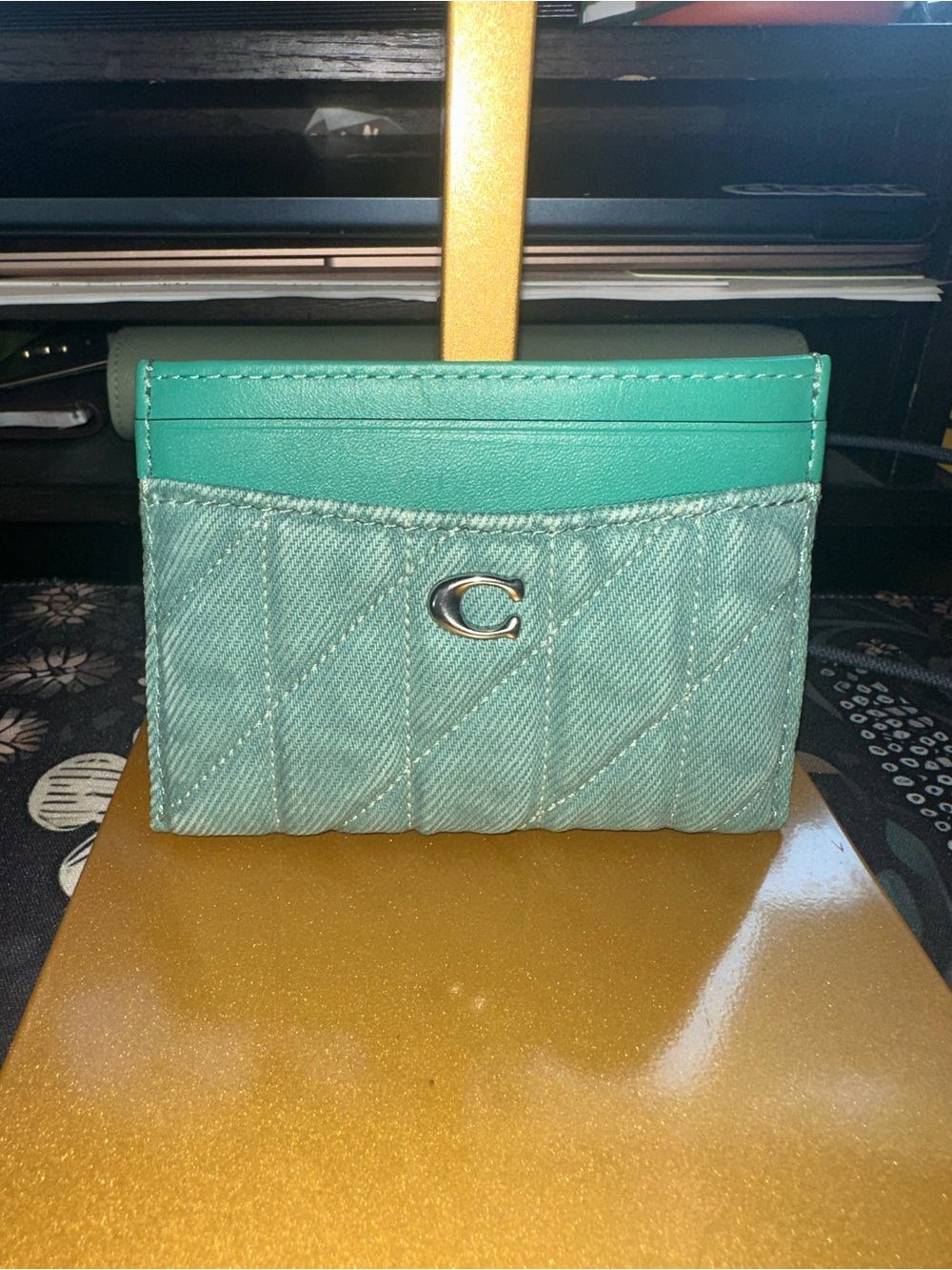 Coach Denim Teal Quilted Card Case